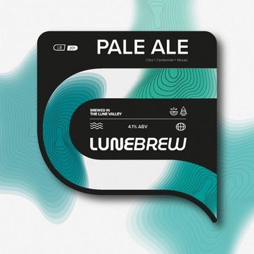 Lunebrew Pale Ale beer label with teal and black design.