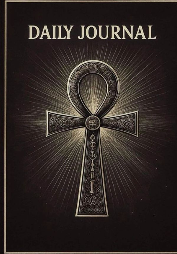 A detailed ankh symbol with glowing rays on a dark background under the title 'Daily Journal'.