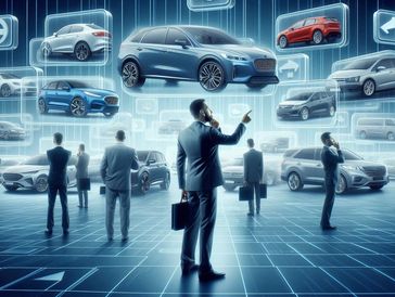 People looking at cars and trying to decide which to choose
