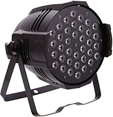 Black LED stage light with multiple bulbs arranged in a circular pattern.