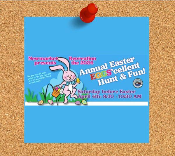 Annual Easter egg hunt event with a bunny and colorful eggs.