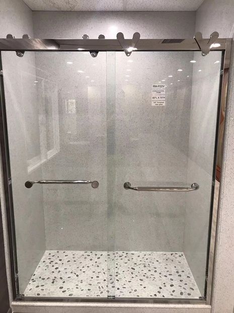stainless steel frame, 3/8" tempered clear glass shower sliding door