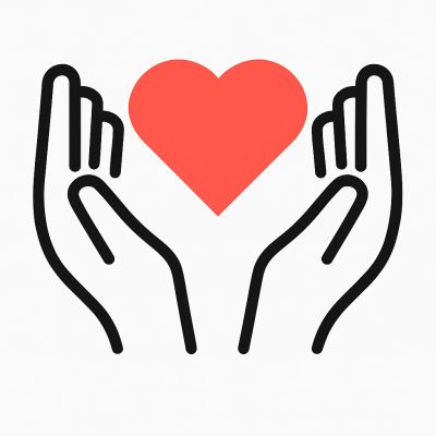 Hands holding a red heart symbol.