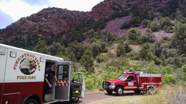 Firetrucks on the mountainside