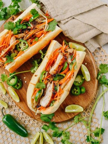 Vietnamese baguette with grilled lemongrass marinated chicken