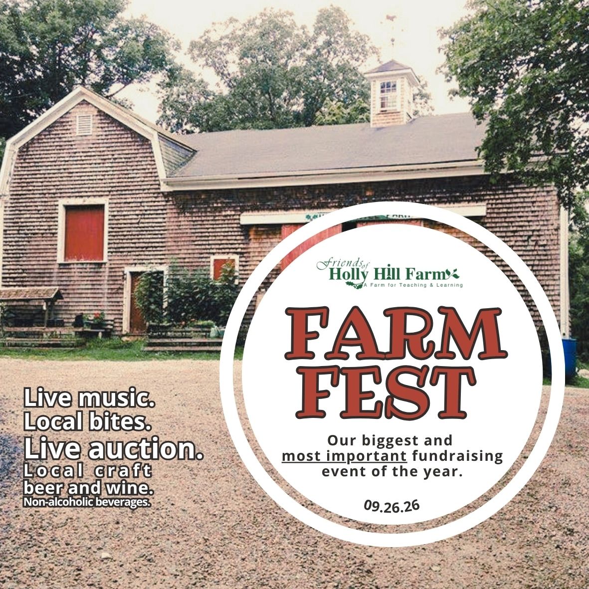 Farm Fest fundraiser with live music, auction, and local bites at Holly Hill Farm.