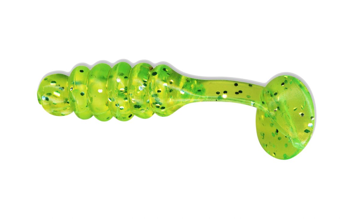 1" Crappie/PanFish Grub Chartreuse Glitter CBPG5