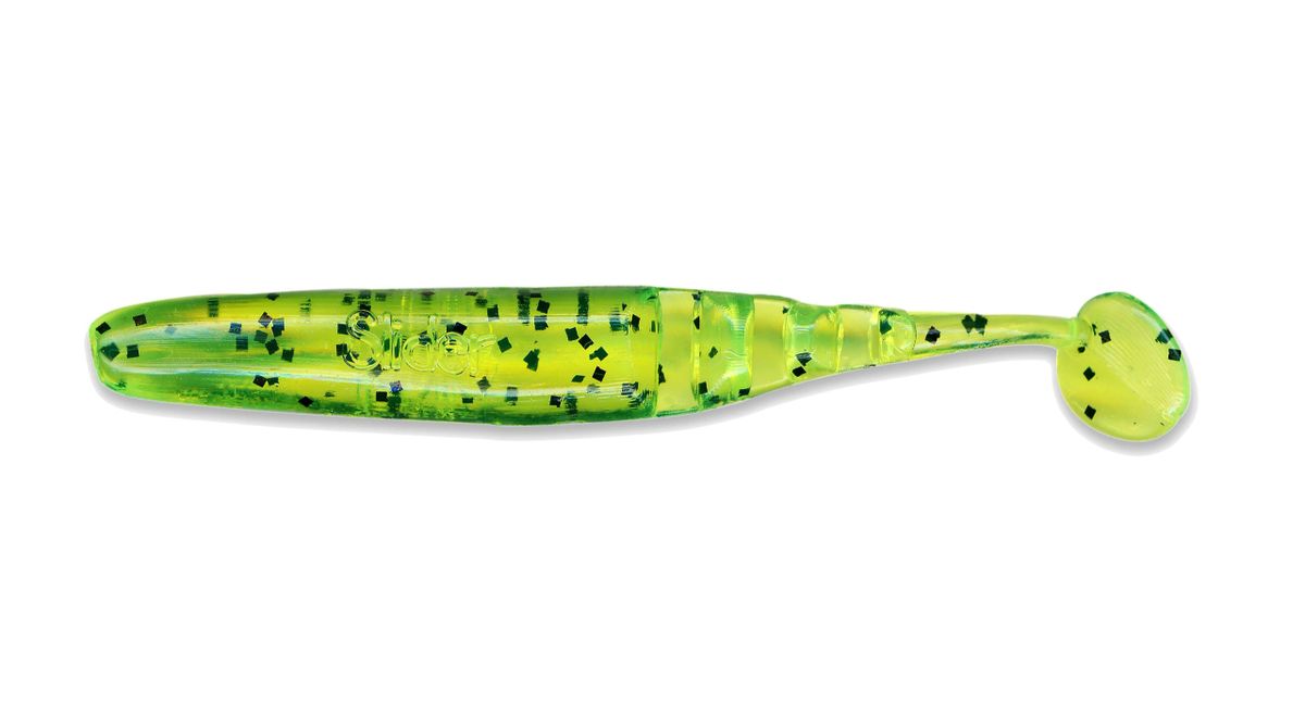 3" Double Action Grub- Chartreuse/Black Flake DBGG5