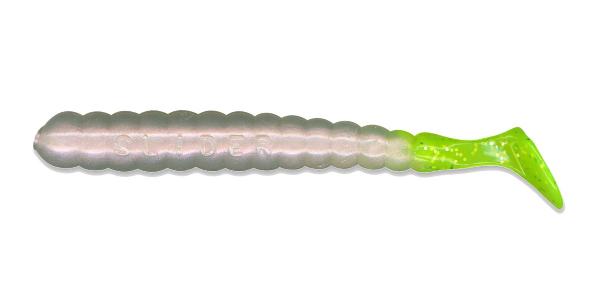 3 Grub Pearl/Chartreuse Tail SBGF35