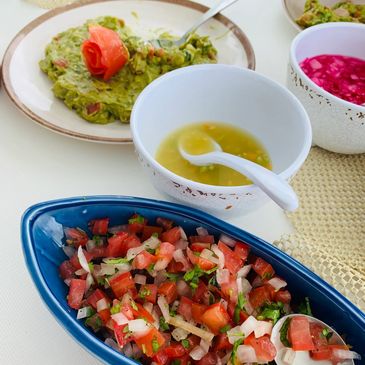 Guacamole, pico de gallo, pickled red onion and habanero salsa