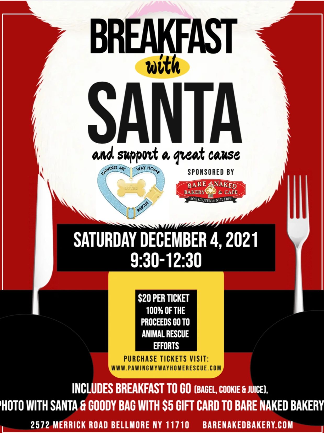 Breakfast with Santa fundraiser on December 4, 2021, supporting animal rescue efforts.