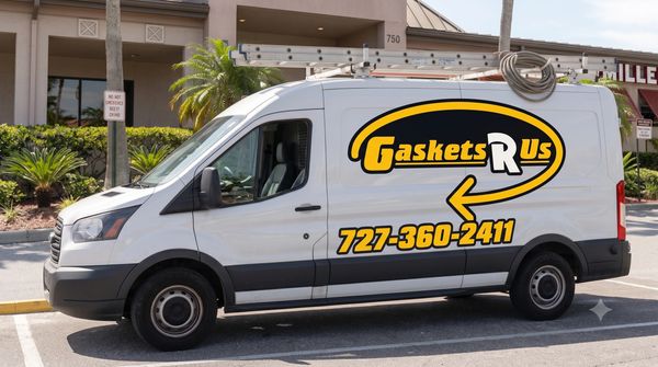 Gaskets R Us work truck  parked in front of a restaurant ready to install gaskets on the cooler door