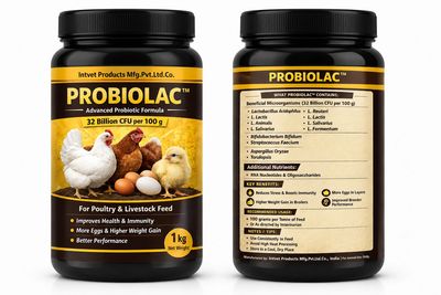 Probiolac poultry and livestock feed supplement with 32 billion CFU per 100g for health and growth.