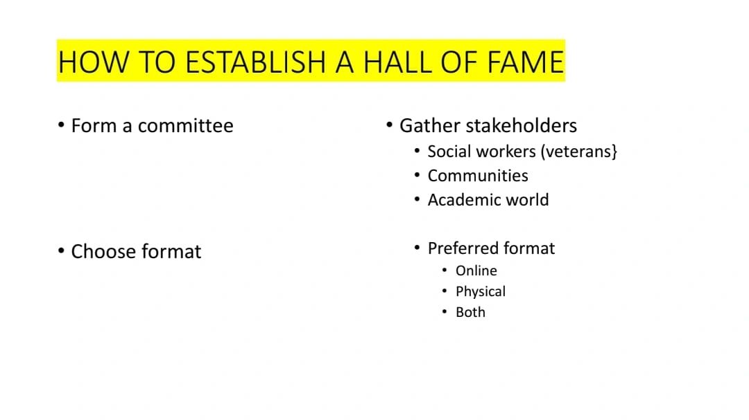 Steps to establish a Hall of Fame.