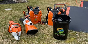Battery powered landscaping equipment