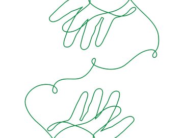 Two open hands connected by a curved line with loops.