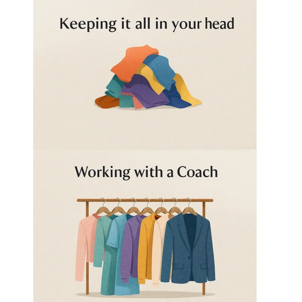 pile of clothes changing into a neat set of hanging clothes