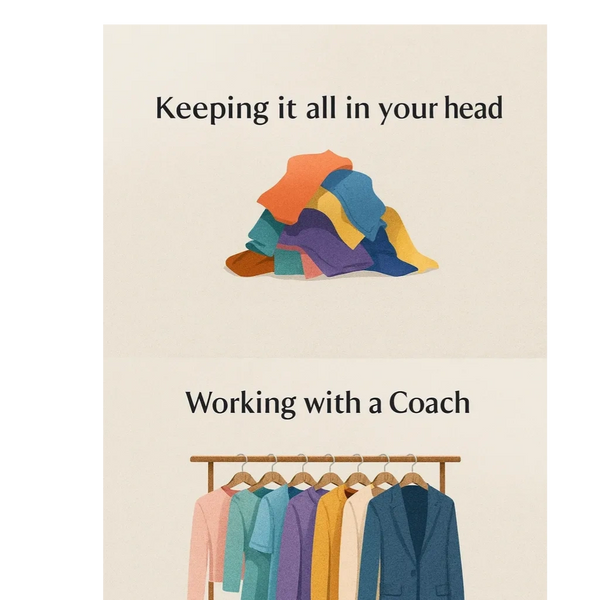 pile of clothes changing into a neat set of hanging clothes