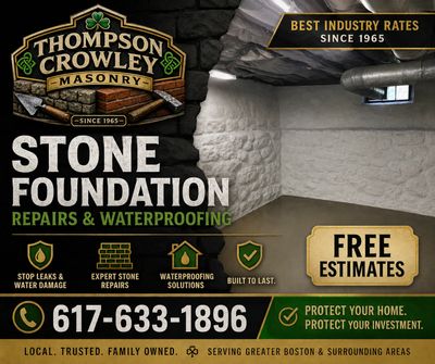 stone foundation restoration, repairs and waterproofing MA 