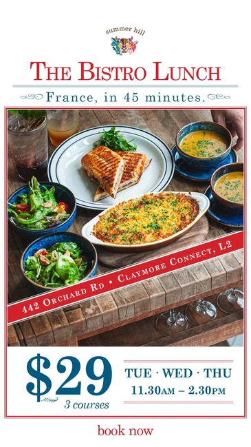 Bistro lunch menu with French dishes and pricing.