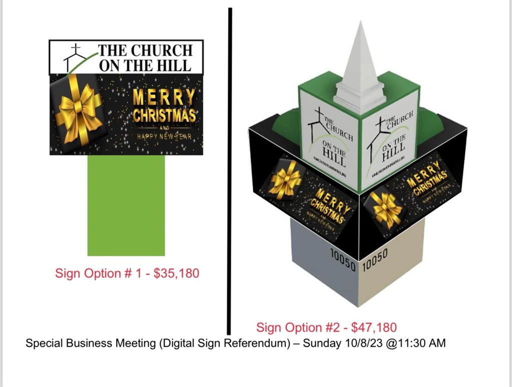 Two sign options with prices for The Church on the Hill.
