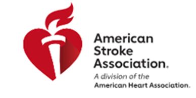 Logo of the American Stroke Association featuring a red heart and torch.