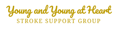 Logo with gold text reading 'Young and Young at Heart Stroke Support Group'.