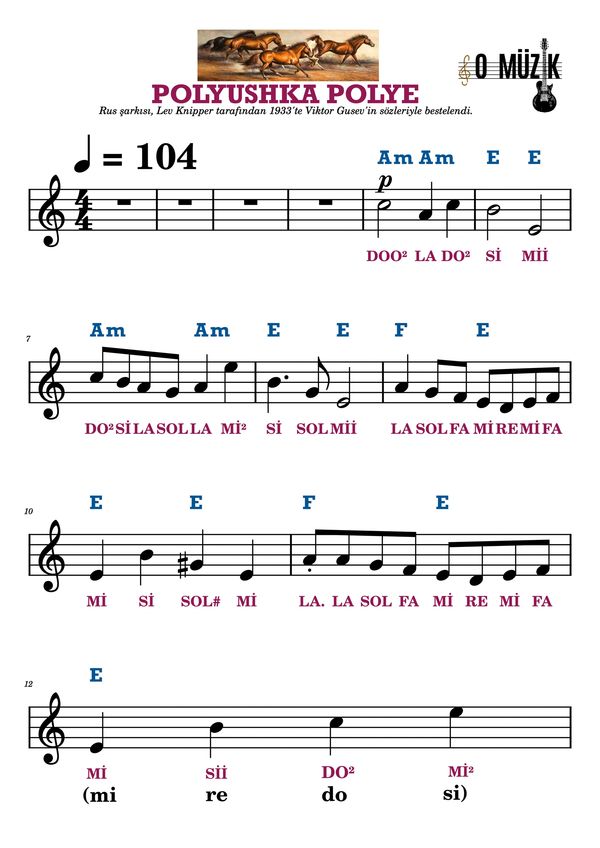 Polyushka Polye, Flüt Nota, Gtar Akor, TAB