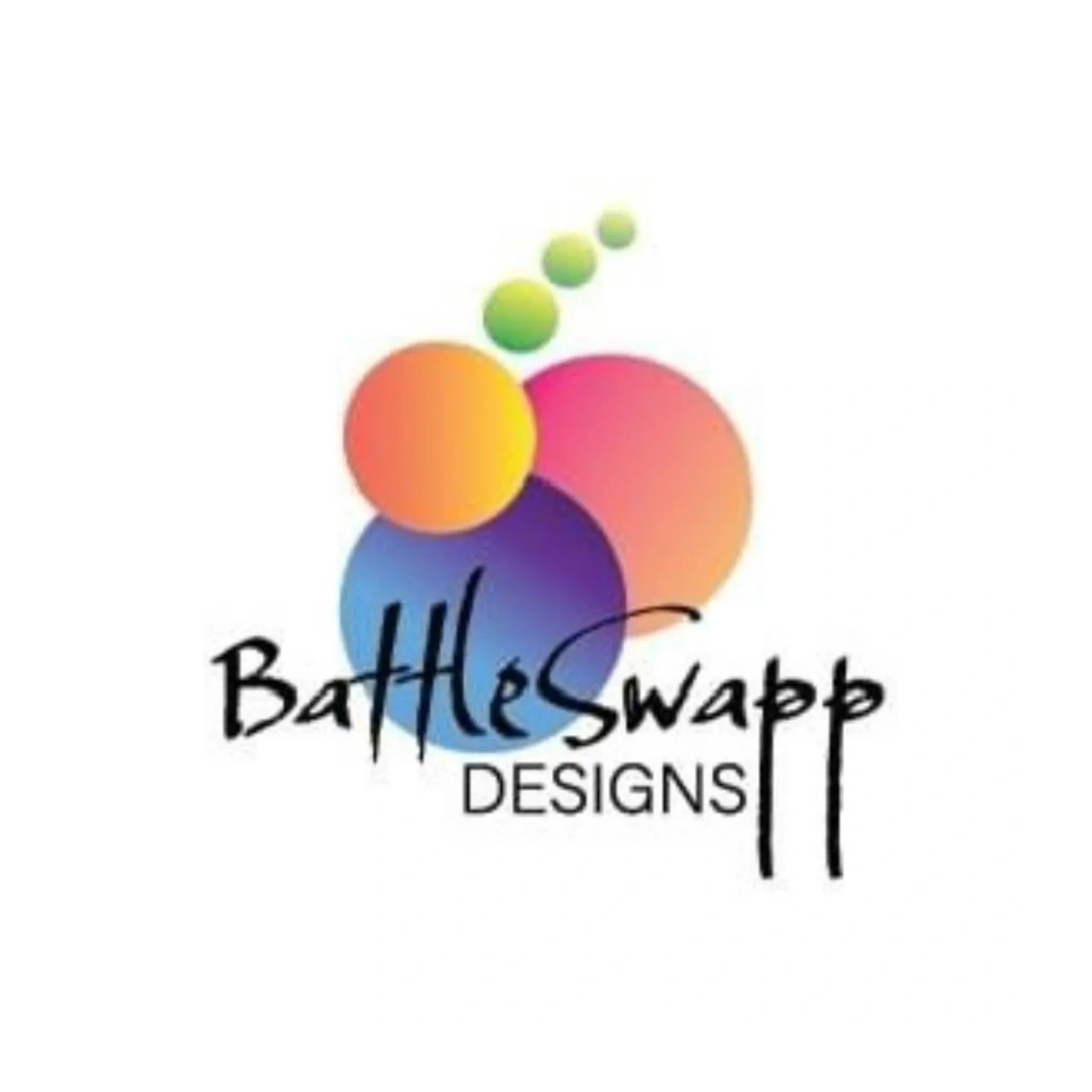 BattleSwapp Designs logo. Multiple circles of varying sizes and color gradients.