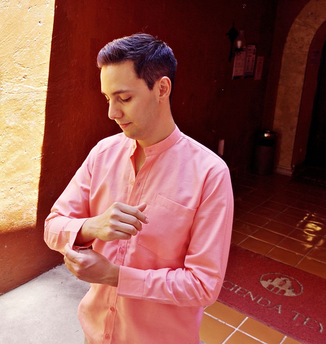 Camisa lino algodon color mamey