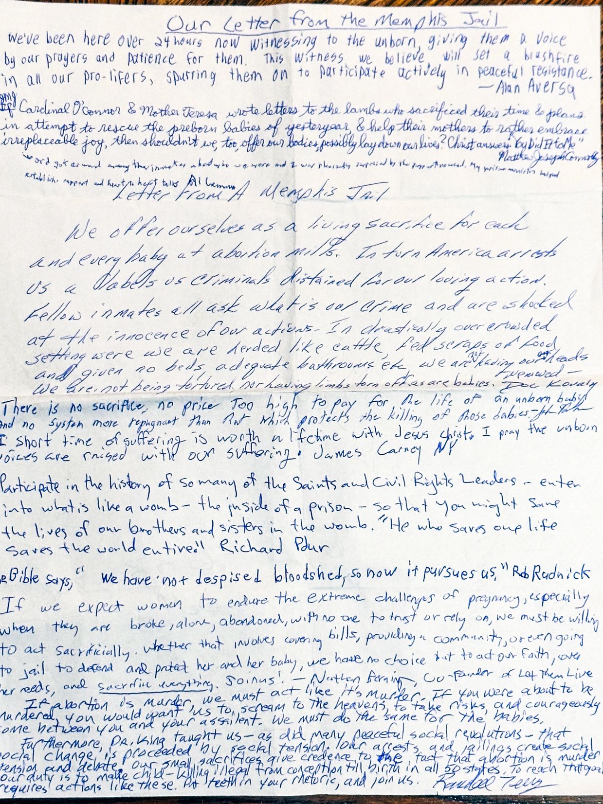 Letter from Memphis jail