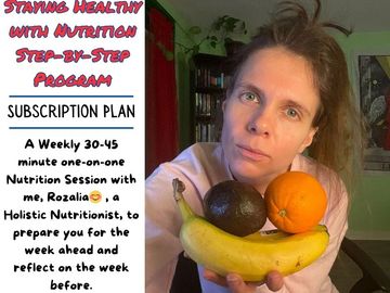 Rozalia Kieliszkiewicz, holistic nutritionist, is holding an orange, banana, and avocado.