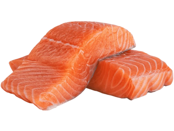 Two fresh salmon fillets with vibrant color and visible marbling.