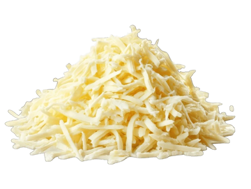 Pile of shredded white cheese on a transparent background.
