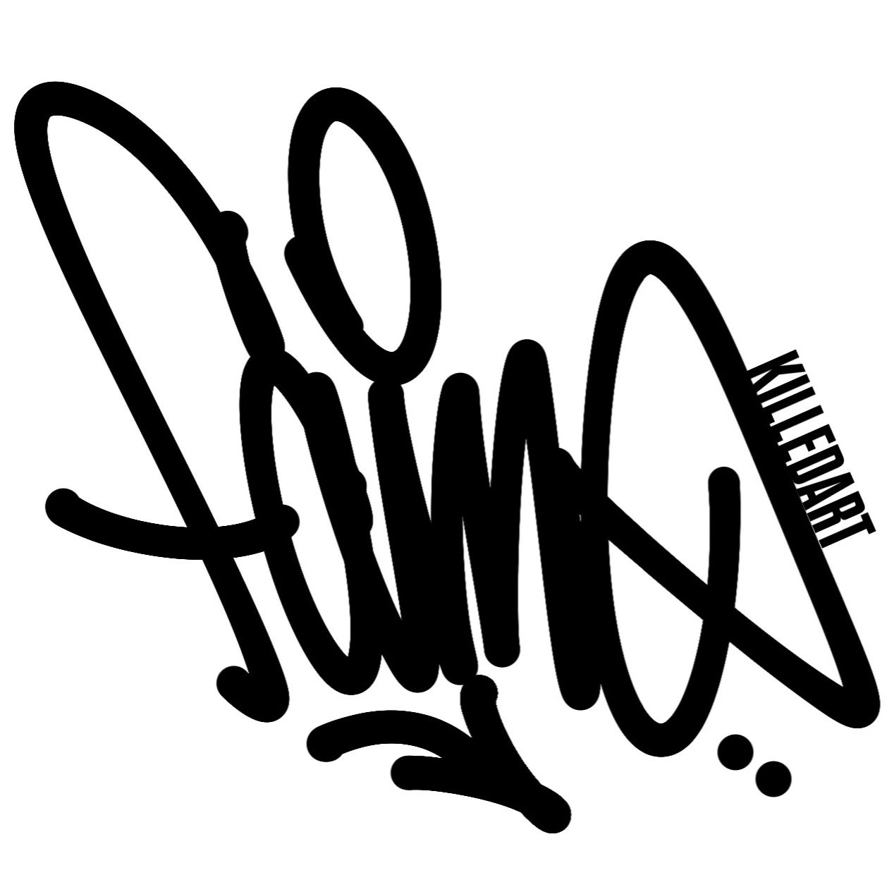 Stylish black graffiti tag with the word "KILLFEDART" on a white background.