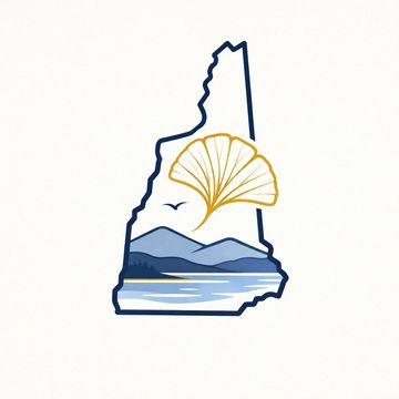 Artistic outline of New Hampshire with nature elements inside.