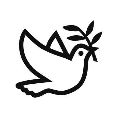 Black and white dove holding an olive branch symbol.