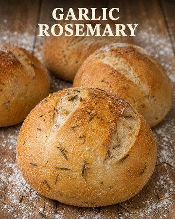 Freshly baked garlic rosemary bread rolls.