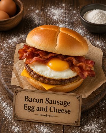 Bacon sausage, egg, and cheese sandwich.