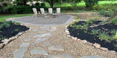 Backyard paver pad with firepit