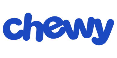 Blue chewy logo with rounded letters.