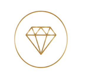 Golden diamond icon inside a circular frame on black background.