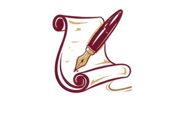 Illustration of a quill pen writing on a scroll.