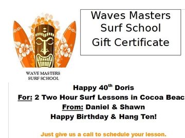 Gift certificates for Surf Lessons Cocoa Beach make a great gift.