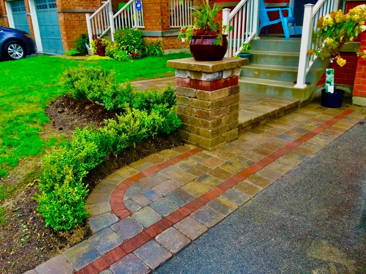 Finished interlock front entrance walkway installation in Alliston Ontario