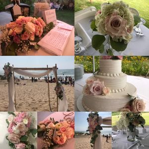 Collage of destination wedding on the beach. 