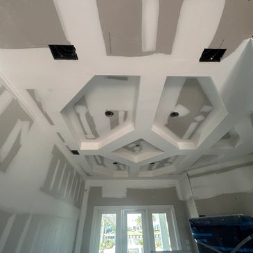 Drywall installation on ceiling