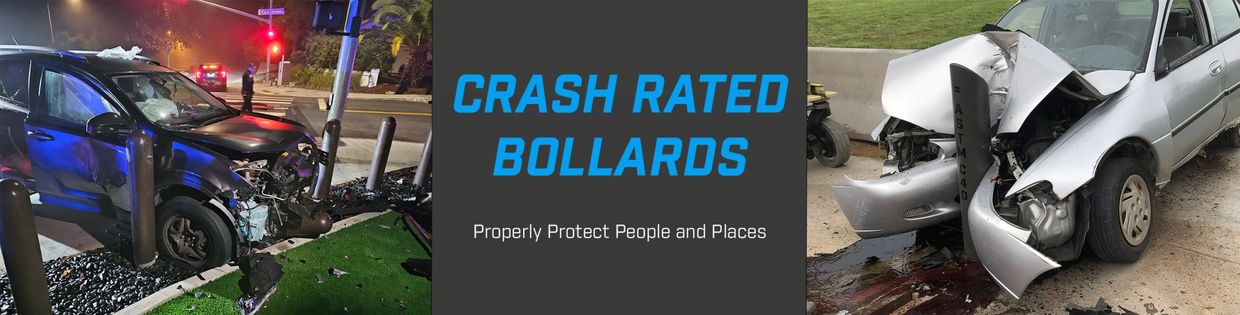 Two cars crashed into crash rated bollards protecting the area with significant damage.