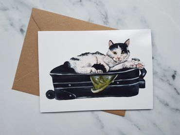 Black and white cat greeting card