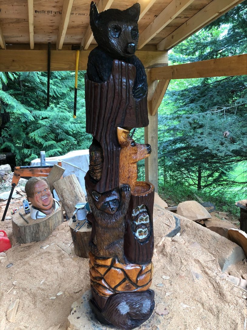 Animal totem pole carving